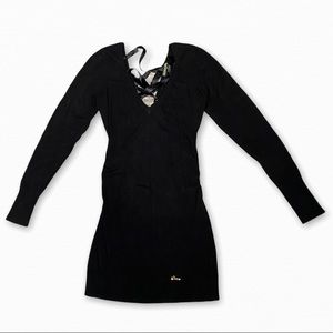 Guess Jeans Black Long Sleeve Mini Sweater Dress Size L